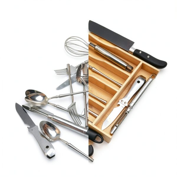Expandable Bamboo Kitchen Drawer Organizer for Cutlery and Utensils, Adjustable Bamboo Wood Cutlery Tray in Drawer for Flatware and Silverware in Kitchen, (Natural)-3