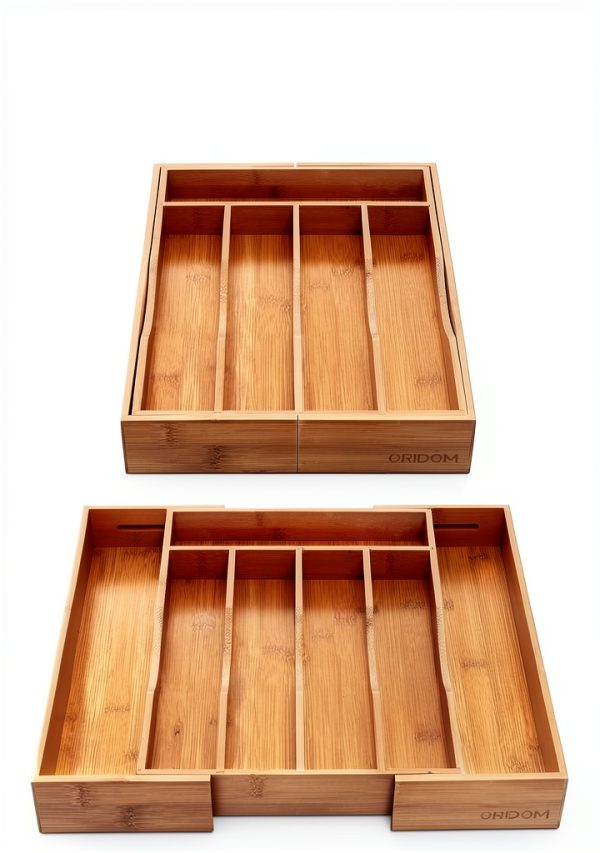 Expandable Bamboo Kitchen Drawer Organizer for Cutlery and Utensils, Adjustable Bamboo Wood Cutlery Tray in Drawer for Flatware and Silverware in Kitchen, (Natural)-1