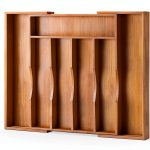 Expandable Bamboo Kitchen Drawer Organizer for Cutlery and Utensils, Adjustable Bamboo Wood Cutlery Tray in Drawer for Flatware and Silverware in Kitchen, (Natural)-0