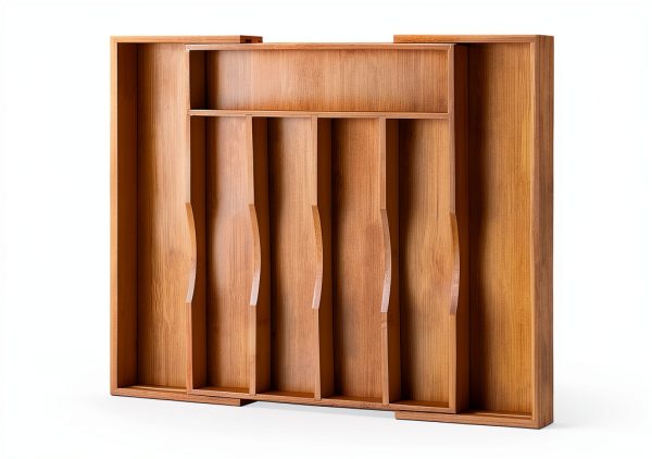 Expandable Bamboo Kitchen Drawer Organizer for Cutlery and Utensils, Adjustable Bamboo Wood Cutlery Tray in Drawer for Flatware and Silverware in Kitchen, (Natural)-0
